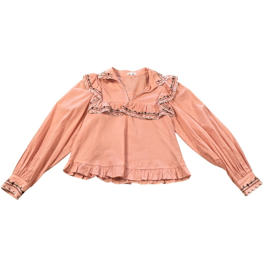 Free The Roses Ruffle Bib Blouse‎ S Boho Cottagecore Prairie Cowgirl EUC